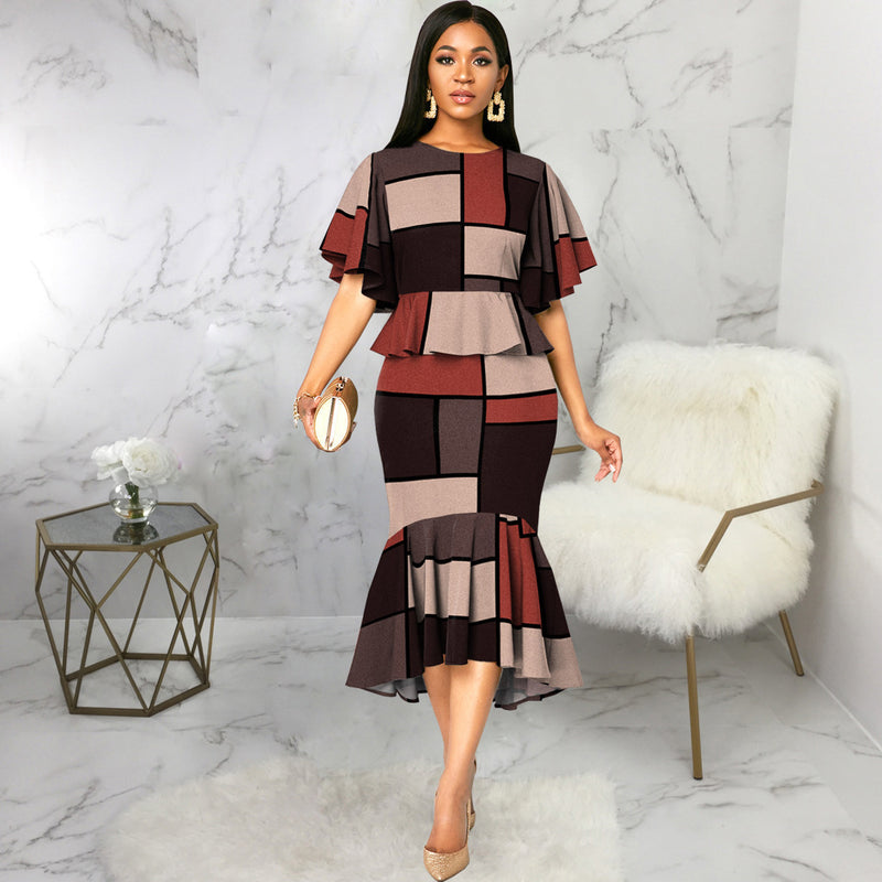 European And American Fashion Digital Printing Short Sleeve Women's Clothing Dress