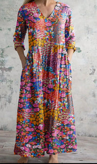 Women's Loose And Fashionable High-end V-neck Printed Dress