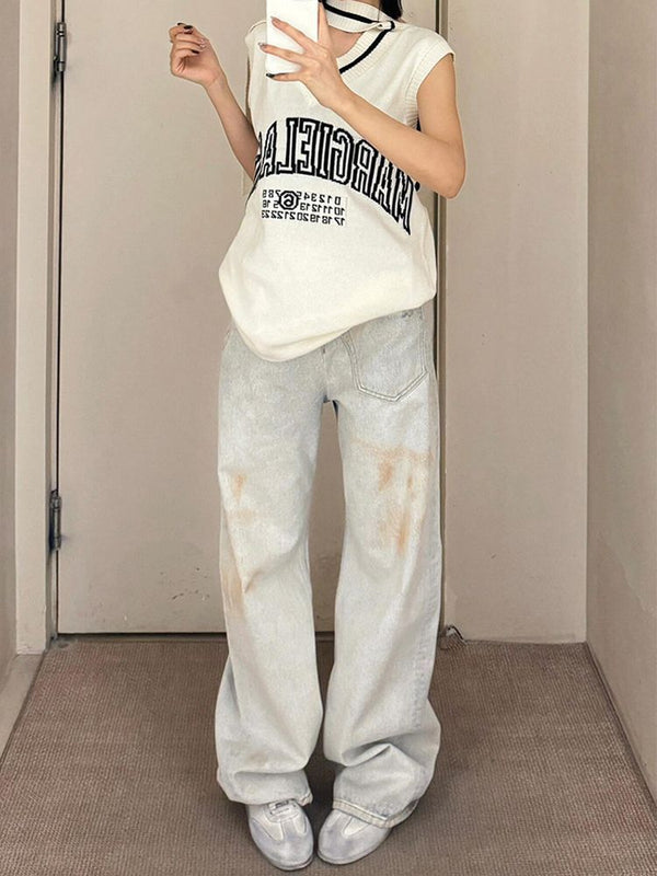 American Retro Plus Size Stitching Jeans For Women