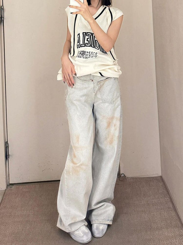 American Retro Plus Size Stitching Jeans For Women