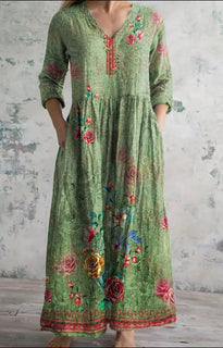 Women's Loose And Fashionable High-end V-neck Printed Dress