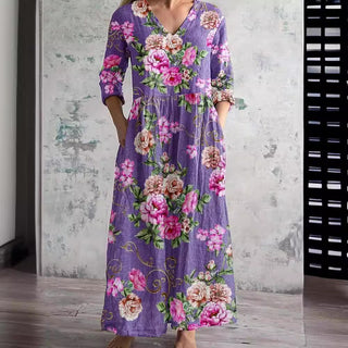 Women's Loose And Fashionable High-end V-neck Printed Dress