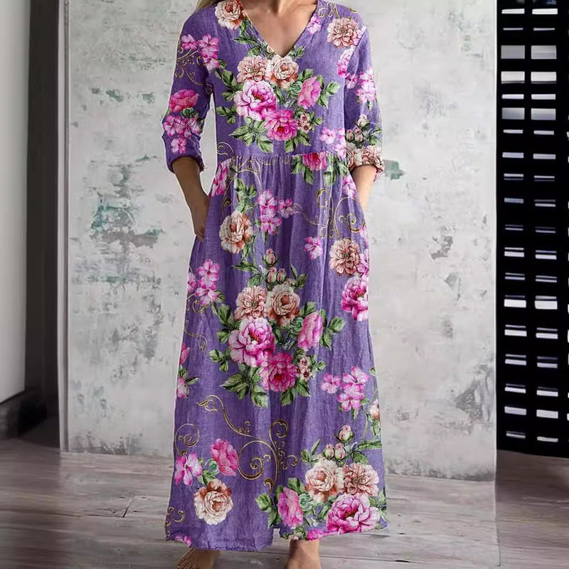 Women's Loose And Fashionable High-end V-neck Printed Dress