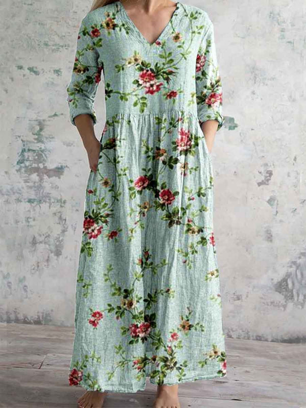 Women's Loose And Fashionable High-end V-neck Printed Dress
