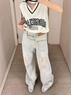 American Retro Plus Size Stitching Jeans For Women