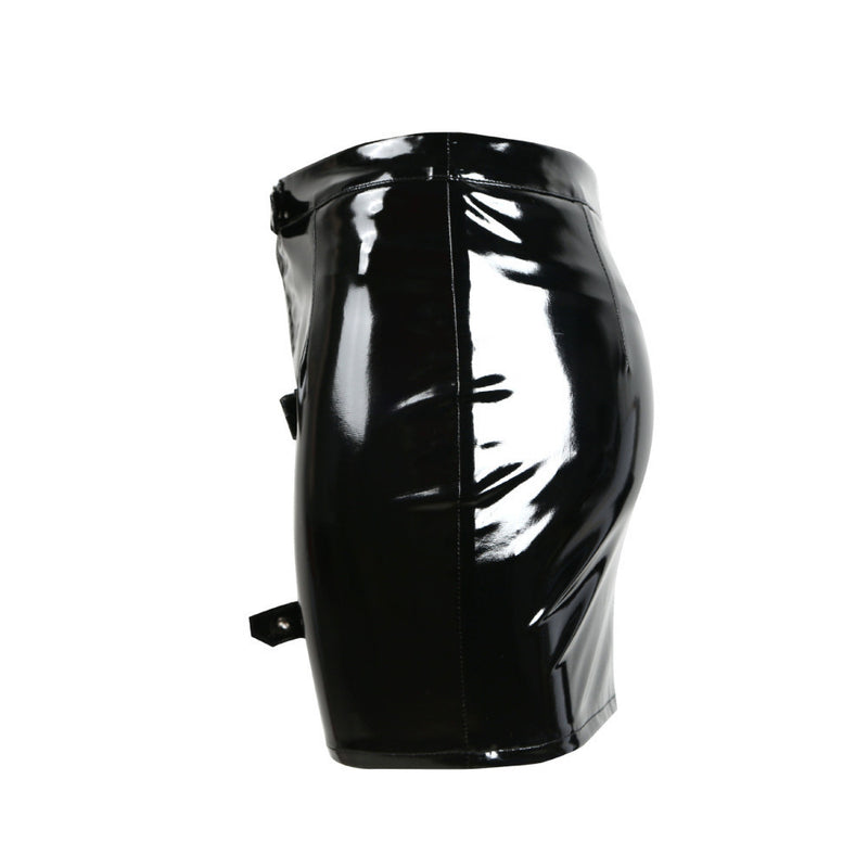 Female PU Leather Tight Fitting Hip Hugging Short Skirt