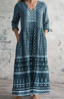 Women's Loose And Fashionable High-end V-neck Printed Dress