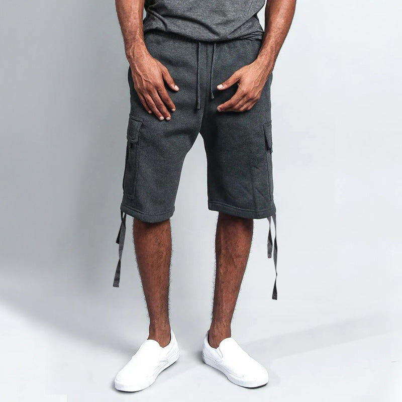 Men's Casual Five-point Overalls Multi-pocket Loose Straight Shorts