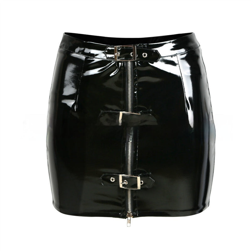 Female PU Leather Tight Fitting Hip Hugging Short Skirt